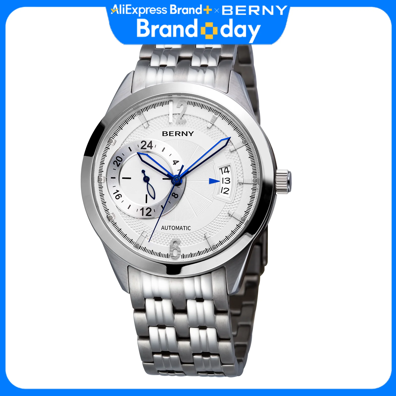 BERNY Men Mechanical Watch Automatic Multifunction Luminous Calendar Clock Waterproof  Men Wristwatch