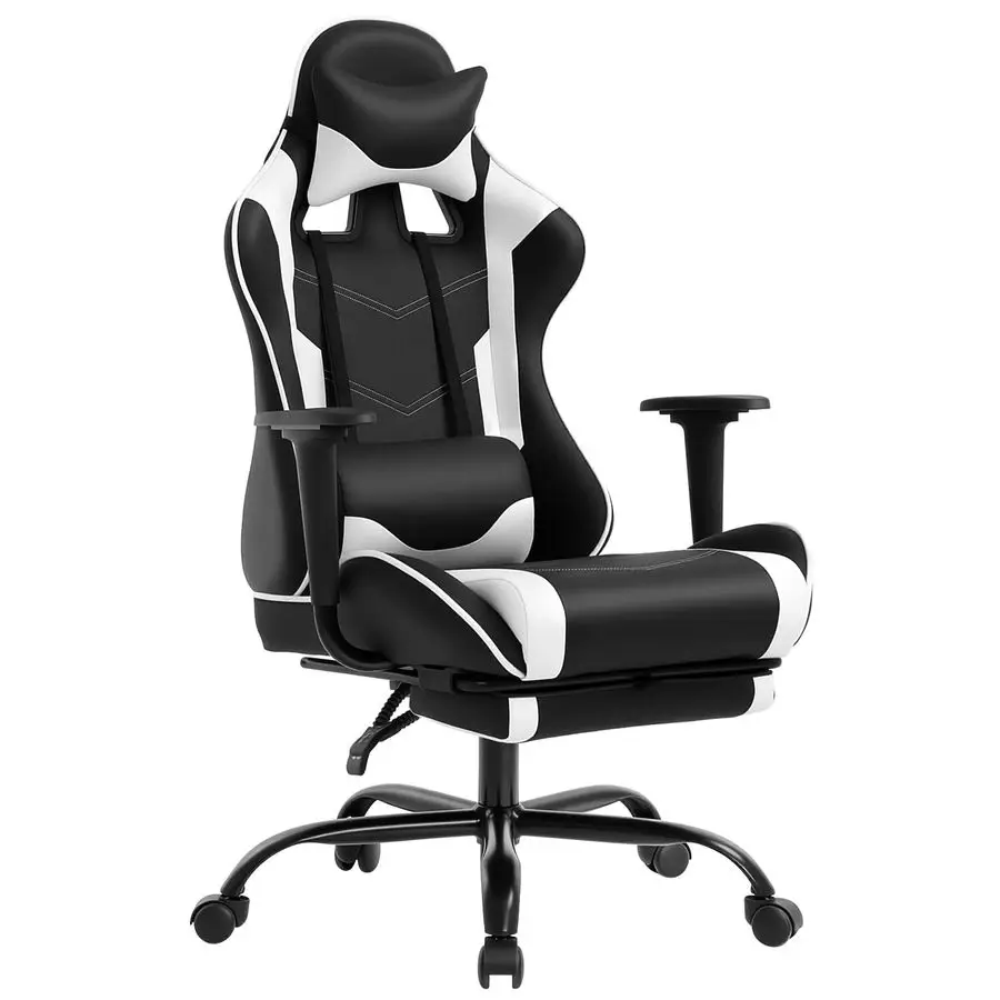 

Ergonomic Gaming Chair White Reclining Computer Chair with Lumbar Support, Headrest Pillow, Adjustable Footrests 360 Swivel wit