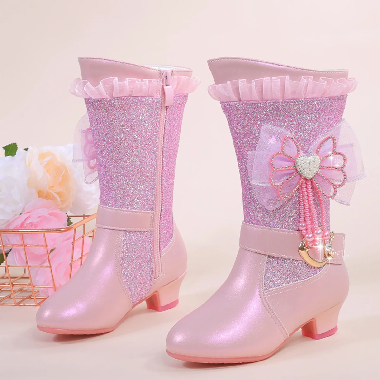 

Girl Snow Boot Winter Girls Boots Children'S Princess Padded Warm Cotton Boots Tassel High Heeled Fall Shoes For Girls Size 4