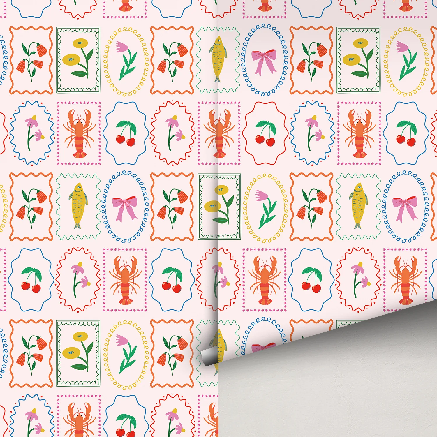 

Floral Vinyl Self-Adhesive Wallpapers Watercolor Fish Shrimp Wall Paper Stickers Bedroom Walls Home Decoration