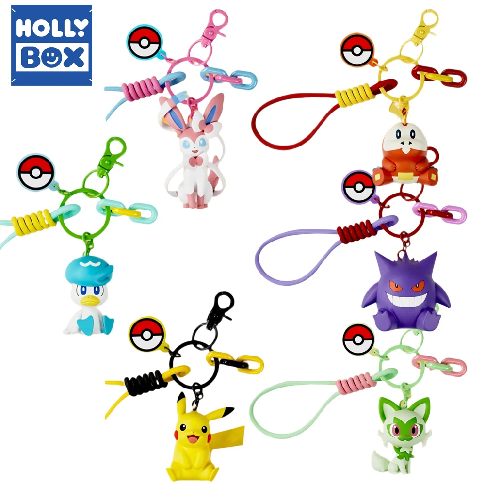 

Genuine Pokemon Keychains Pikachu Gengar Sylveon Anime Peripheral Doll Backpack Keyring Pendants Surprise Holiday Gifts for Fans