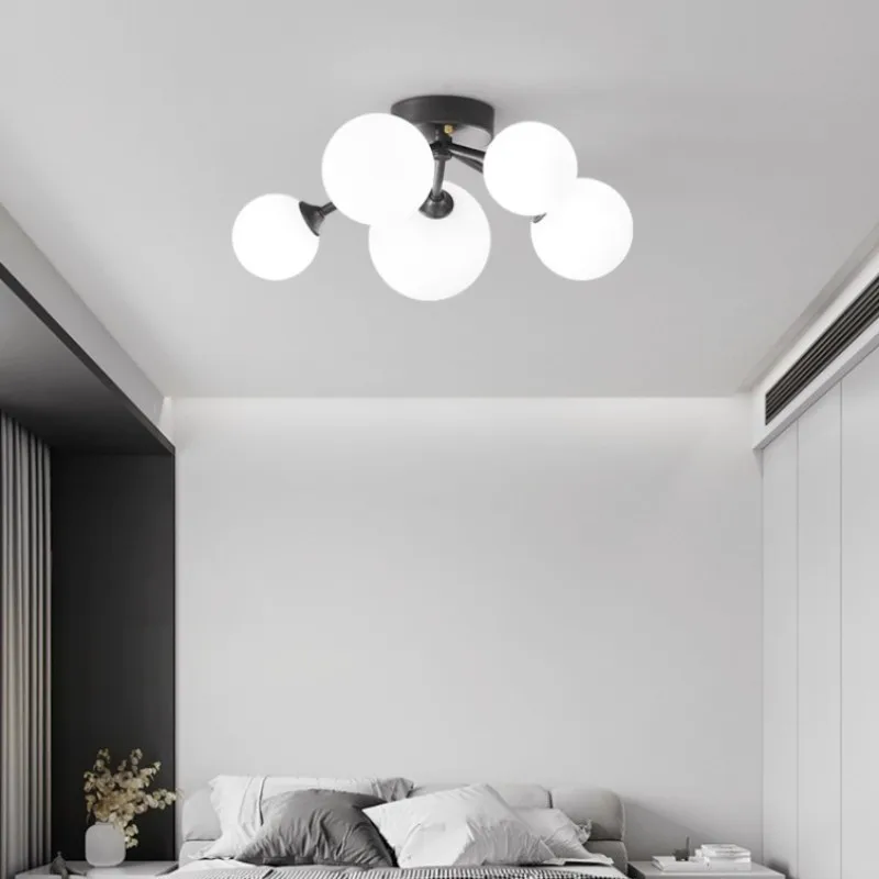 Modern Minimalist Black Magic Bean Ceiling Light For Bedroom Restaurant Corridor Creative Metal Glass Bubble Ball Deco Luminaire