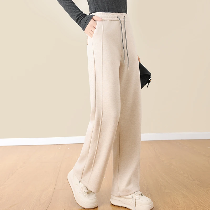 Pantalon taille moyenne à jambes larges pour femmes, automne hiver, à la mode, polyvalent, décontracté, Version étroite