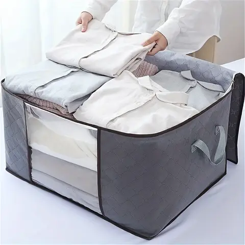 1pc대형 플라스틱 보관 가방 정리함 침구, 담요 및 의류에 적합한 다목적 직사각형 옷장 용기