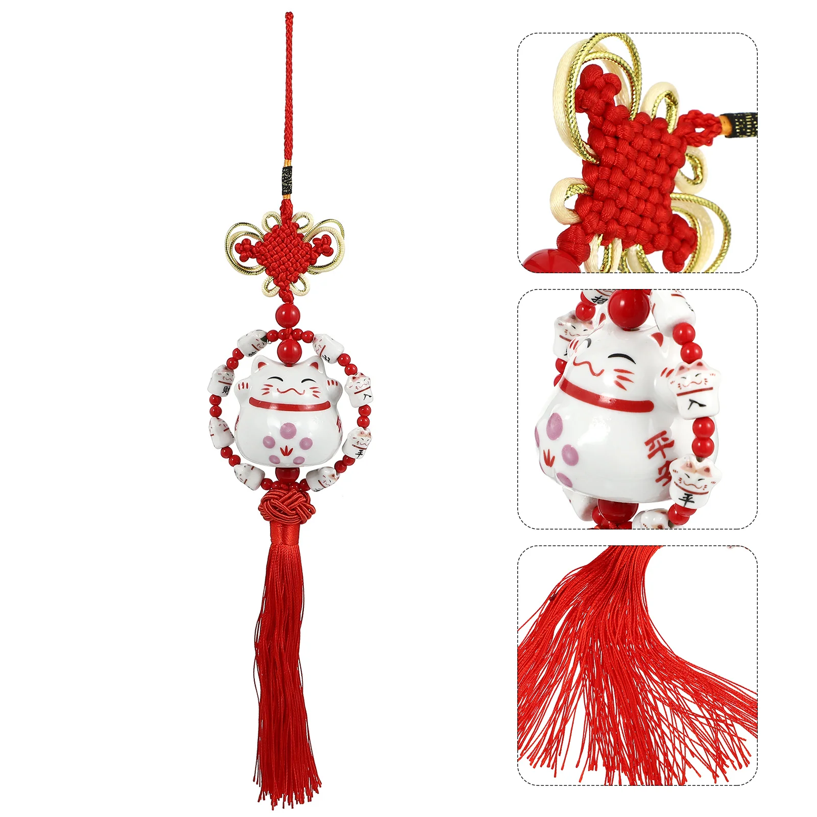 

1Pcs Cat Car Ornament Ceramic Lovely Adornment for Home Office Car Decor Good Luck Wealth Gift Pendant for Decor