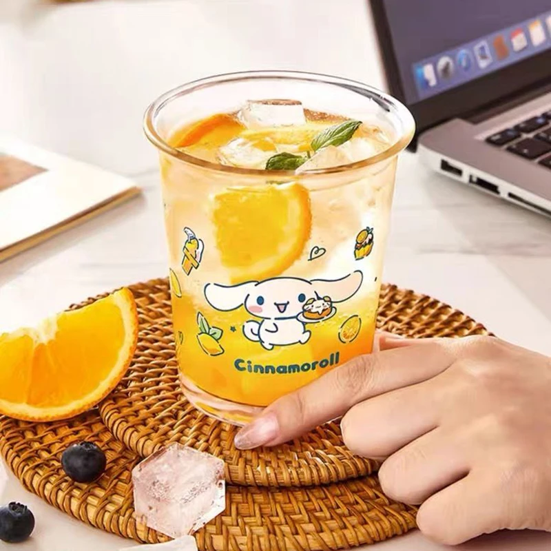 400Ml Kawaii Sanrio Anime Glass Cup Cute Hello Kitty Cartoon Good-Looking Thickening Coffee Juice Milk Beverage Cup Girls Gifts