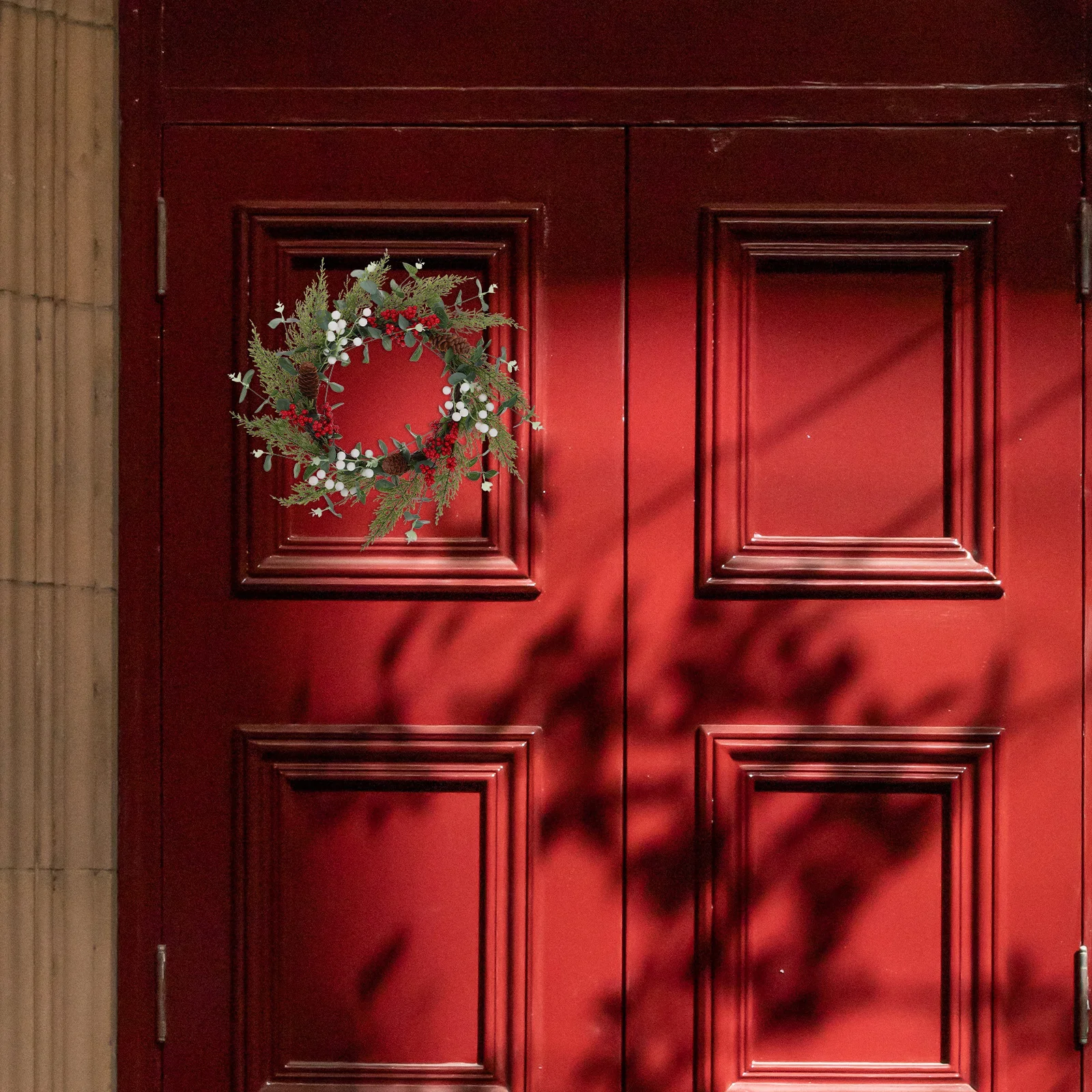 

Christmas Wreath Pine Cones Red Berries Artificial Leaf Garland Door Window Wall Decor Holiday Season Decoration Front Door