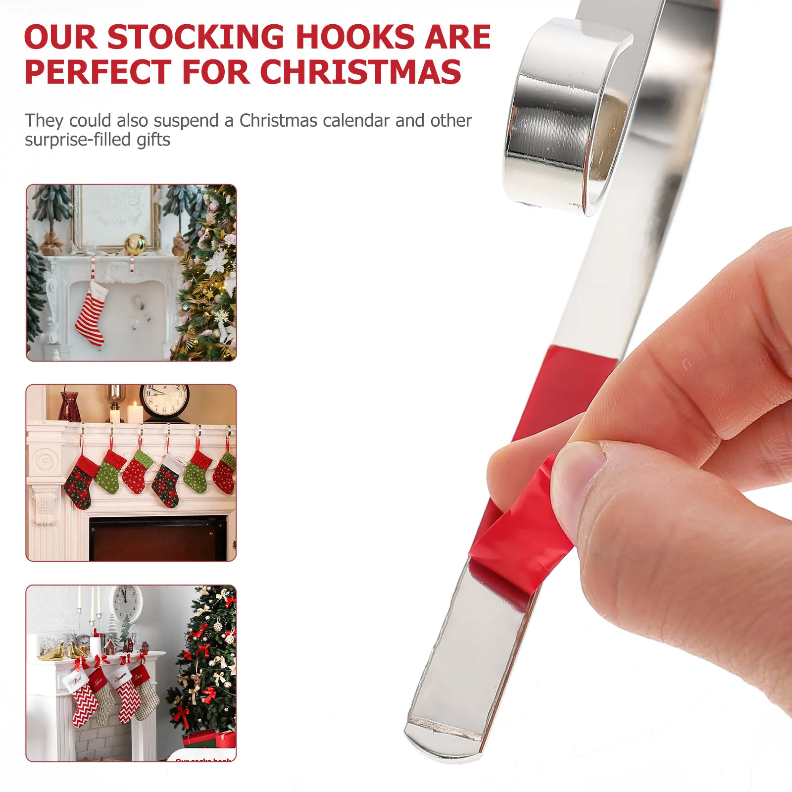 4Pcs Fireproof Metal Stocking Hangers – Extra Strong Xmas Stocking Hooks for Fireplace, Windowsill, Classroom & Restaurant
