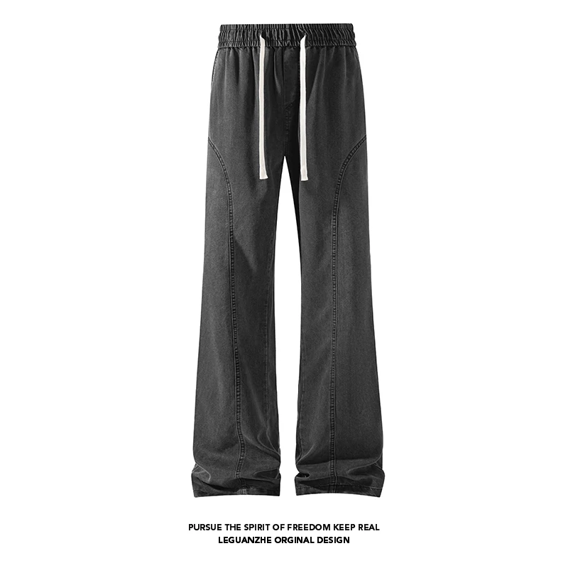 Men's Summer 2026 New Ice‑Silk Thin Micro Flare Jeans Drawstring Elastic Waist Light Wash Loose Wide Leg Casual Streetwear