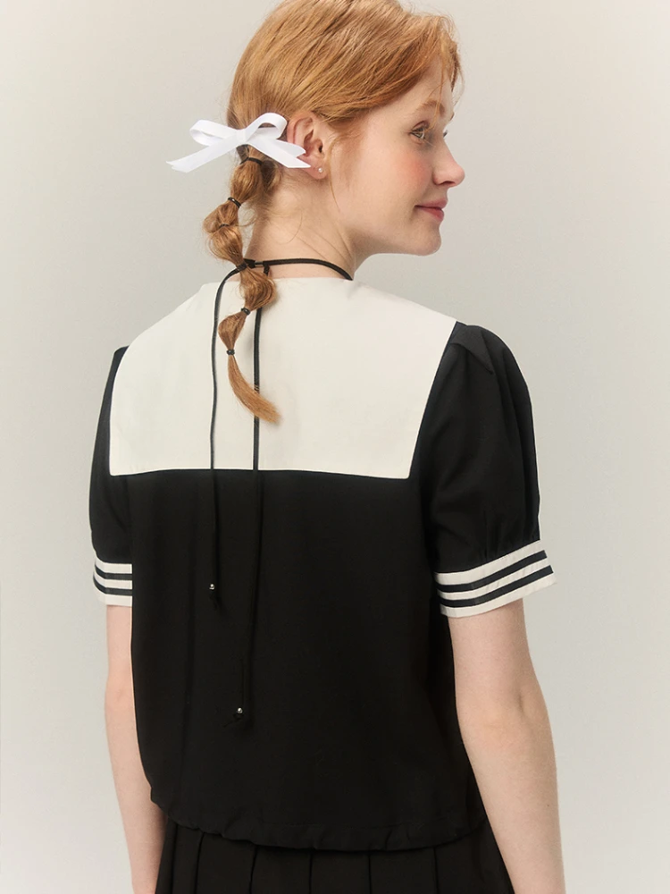 Adagirl Kawaii Sailor Kraag Blouse Vrouwen Zomer Mode Korte Mouw Wit Shirt Rits Preppy Stijl Esthetiek Uniform Kleding