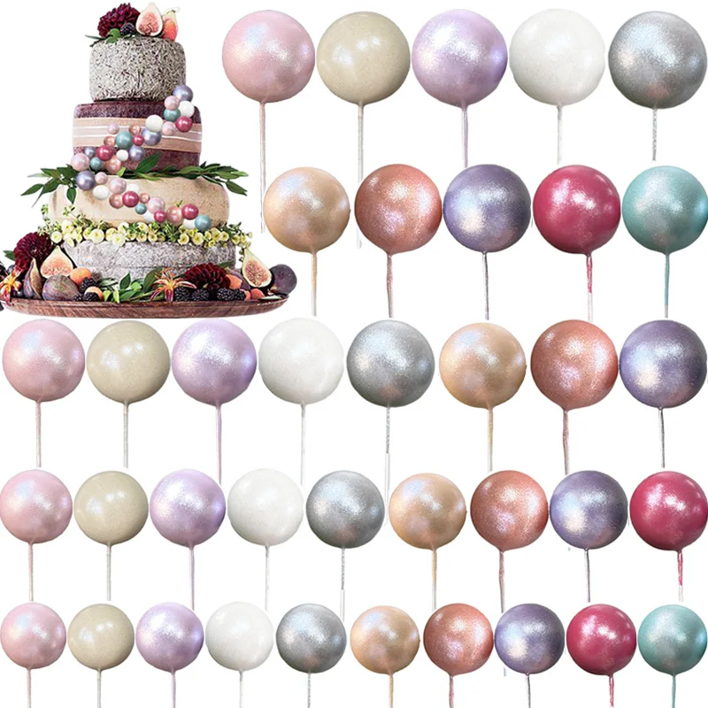 5pcs Nacreous Pigments Ball Cake Topper DIY Pearlescent Ball Insertion Cupcake Dessert Decoration Wedding Party Decor Supplies