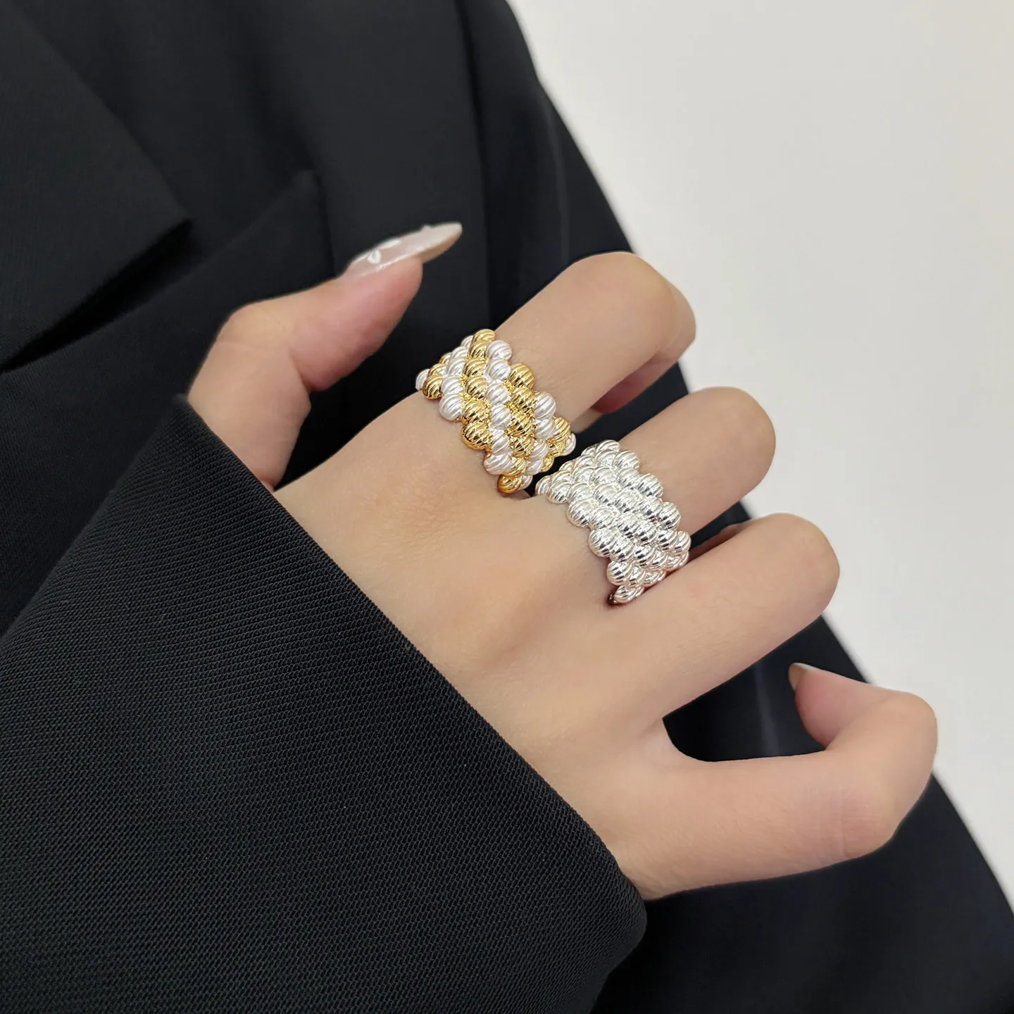 Chunky Woven Rope Texture Wide Ring Two‑Tone Gold Silver Braided Statement Ring Vintage Band Fashion Finger Accessories