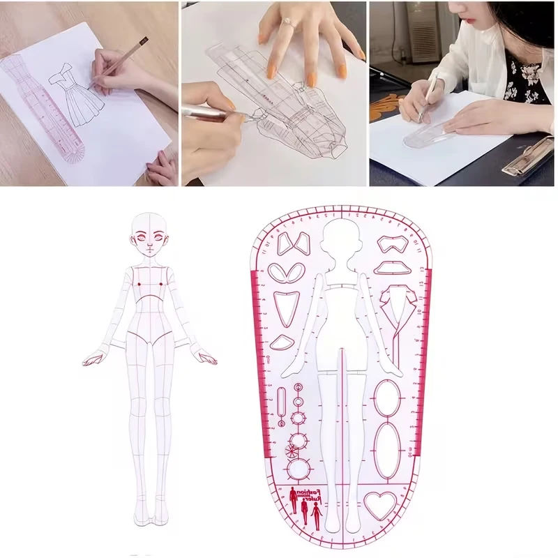Multifunctional Fashion Design Figure Template Set – Body-Shaped Drawing Rulers for Fashion Sketches and Sewing Patterns