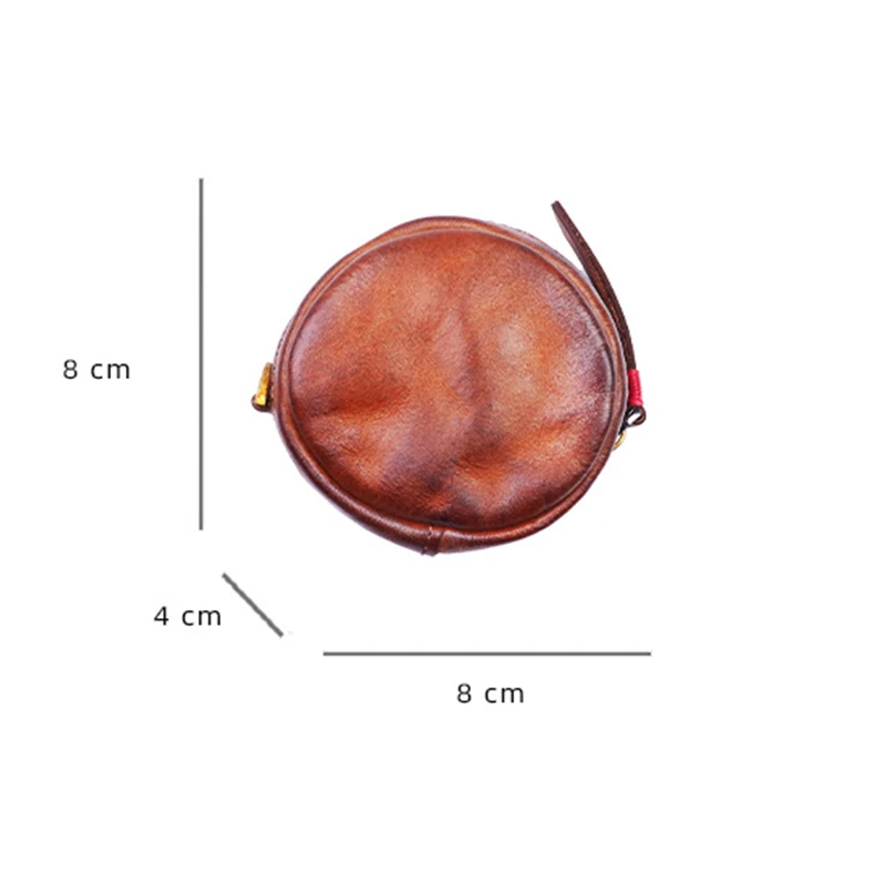 Porte-monnaie en cuir de vache véritable rétro fabriqué à la main rond vieilli sac de monnaie de changement personnalisé pour les femmes marron petit étui pour écouteurs