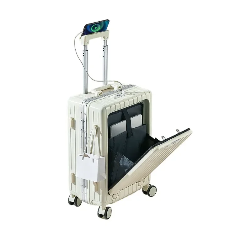 Luggage front open trolley case 20 inch boarding multi-functional suitcase male durable aluminum frame