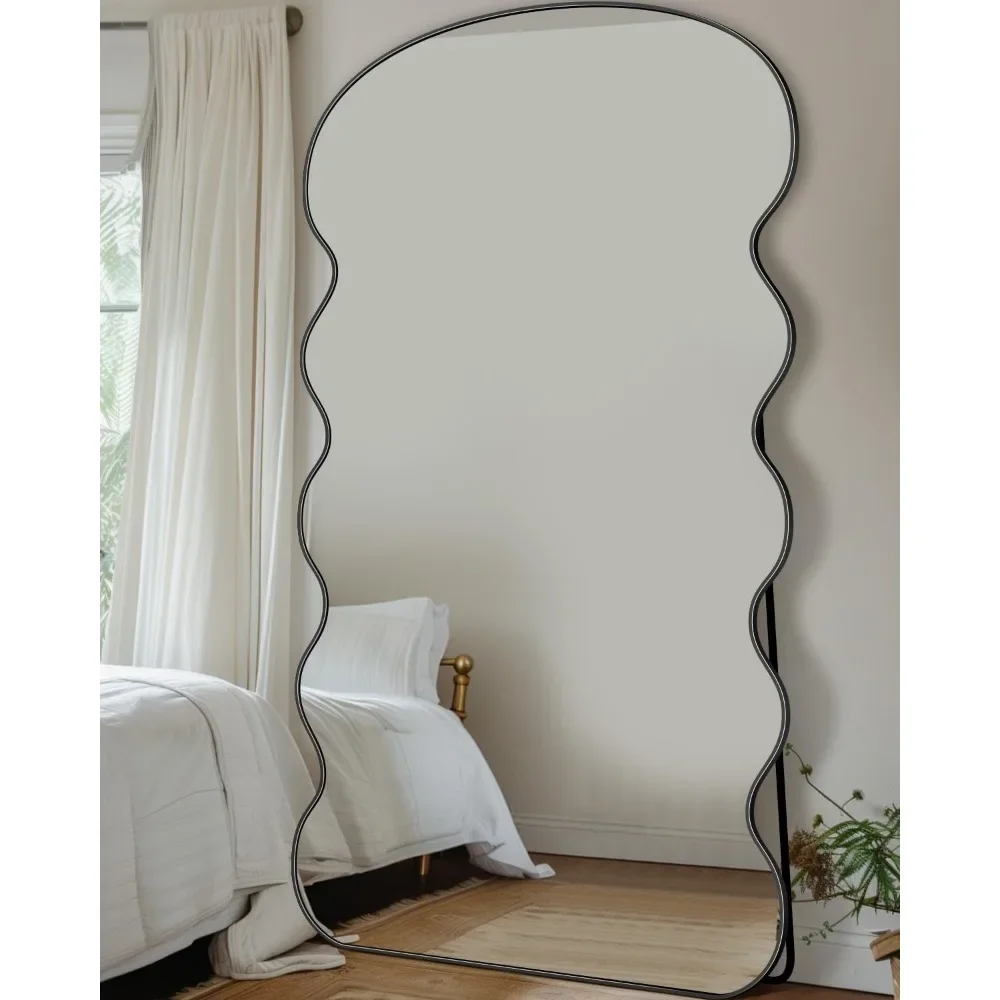 Specchio a figura intera, specchi ondulati da 76"x34", a figura intera, con supporto Specchio da pavimento grande Specchi ondulati, Specchio da pavimento oversize