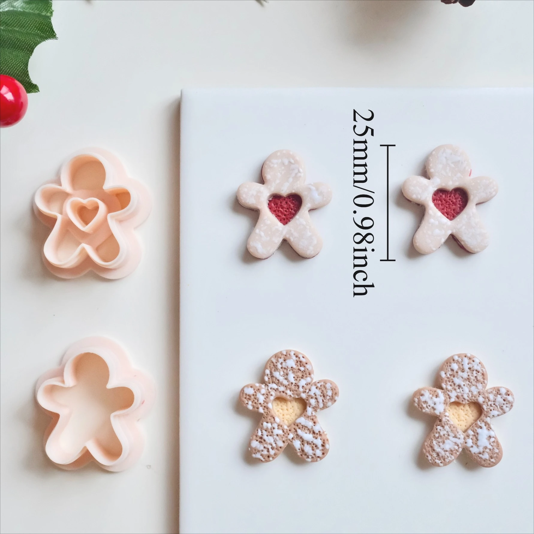 2pcs/set Christmas Gingerbread Man Shape Polymer Clay Cutters for Earring Jewelry Making, Winter Detailed Design Clay Molds