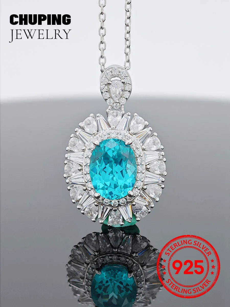

ChuPing Fine Jewelry Lab Grown Colored Gemstone & Natural Citrine Oval Cut S925 Silver Necklace For Party Valentine's Day Gift