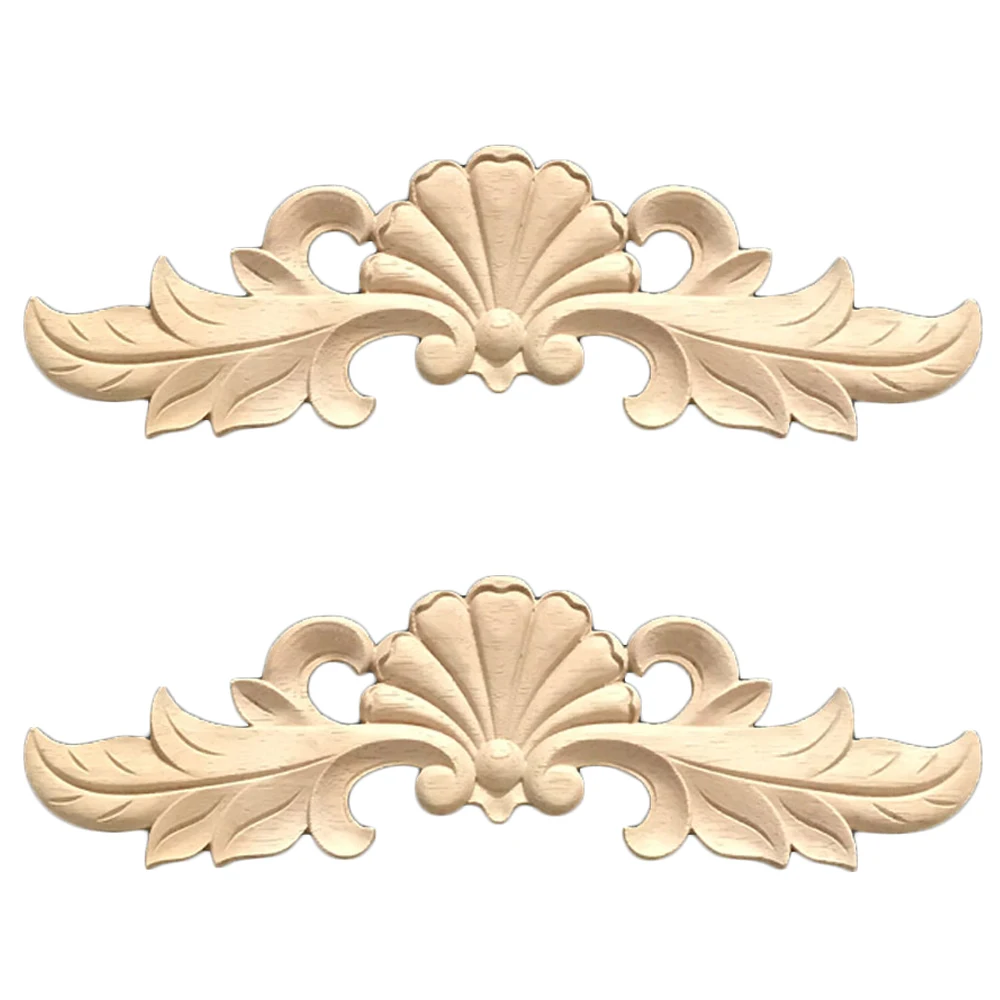 

2pcs Wood Carving Applique Rectangle Decor Wood Flower Garden Decoration Door Home Furniture European Relief Cabinet Miniature