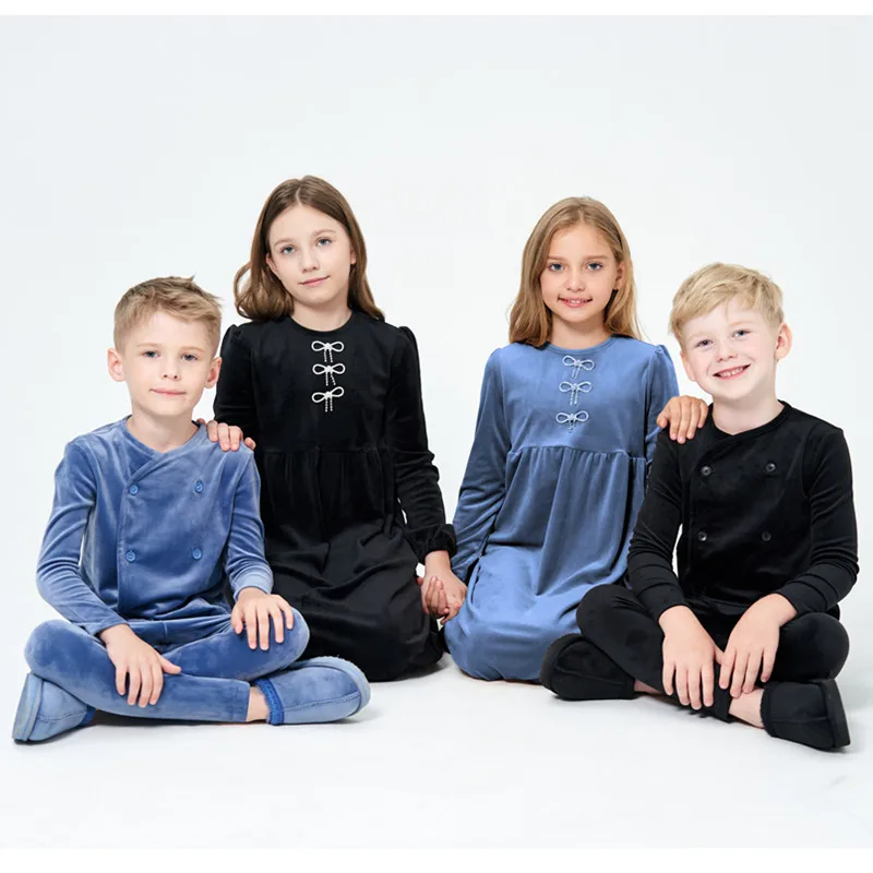 AP Friday night collection family matching clothing kids boys girls baby teen fashion velour solid dress set footie clothing