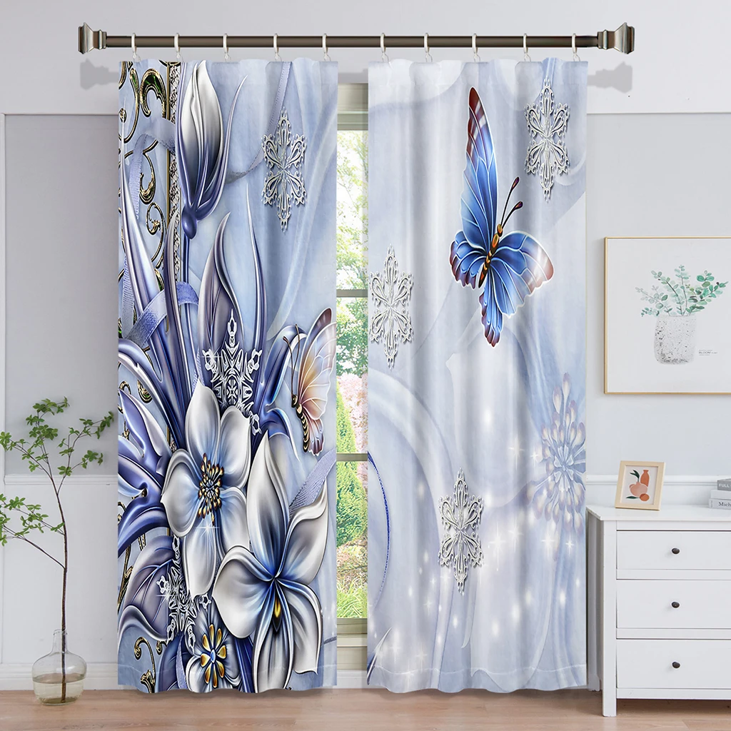 Floral Window Curtains Embossed Flowers Purple Flowers Luxury and Elegant Thin Curtains for Living Room Decor Bedroom Decor