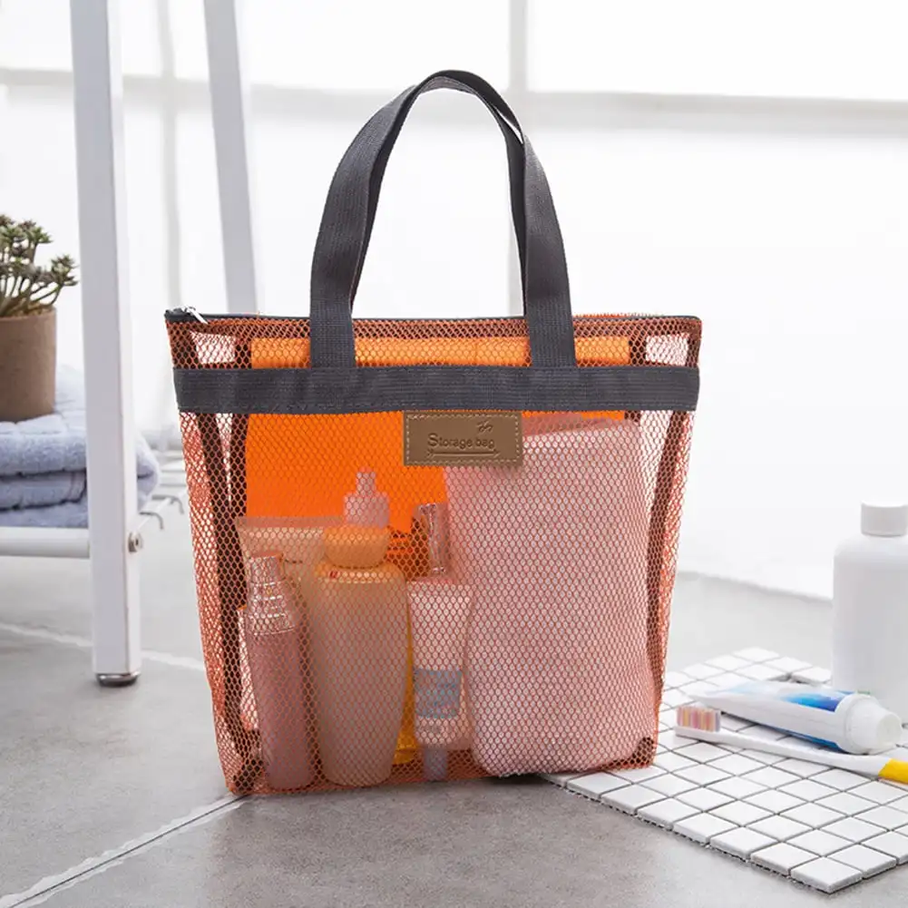 Large Mesh Toiletry Tote Bag Portable Shower Caddy Bath Organizer with Durable Handles Zipper Travel Storage Beach Swimming Bag image 3