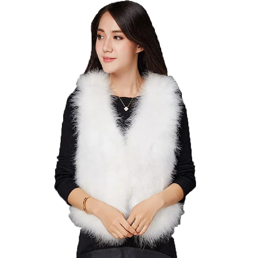 Women's Real Ostrich Fur Coat Female Vest Outwear White Winter Fashion Waistcoat