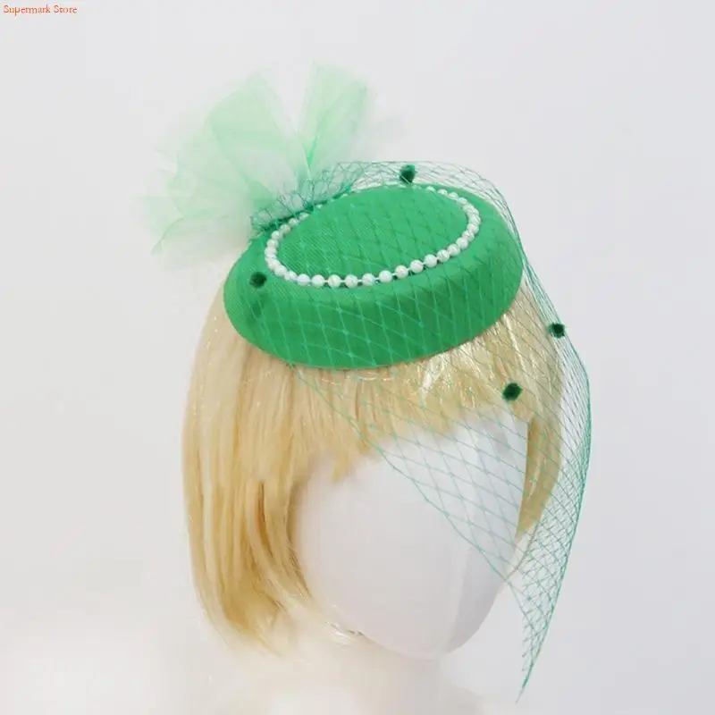 Q5WE Stylish Green Top Hat Fascinator Hair Clip For StPatricks Day Carnivals Decors