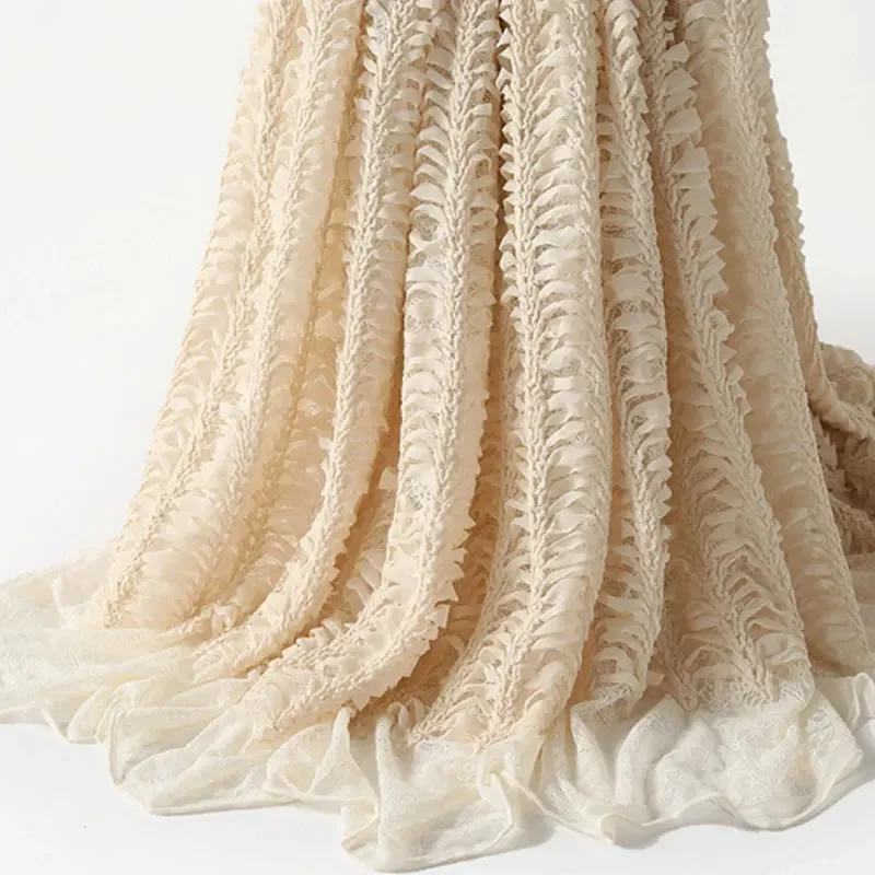 91cm European Palace Style 3D Hollow Flower Mesh Fabric Hand-Painted Embroidery Fish Bone Rib Fabric for DIY Wedding Dress