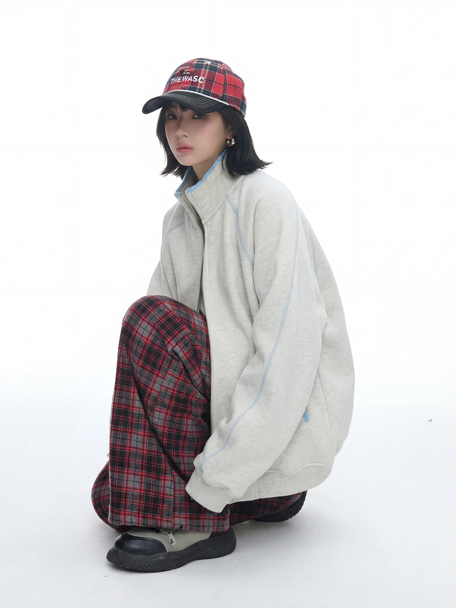 

Ретро-американская толстовка на молнии с цветными блоками, женская, весенняя новинка, свободный крой, оверсайз, кардиган-топ в уличном стиле