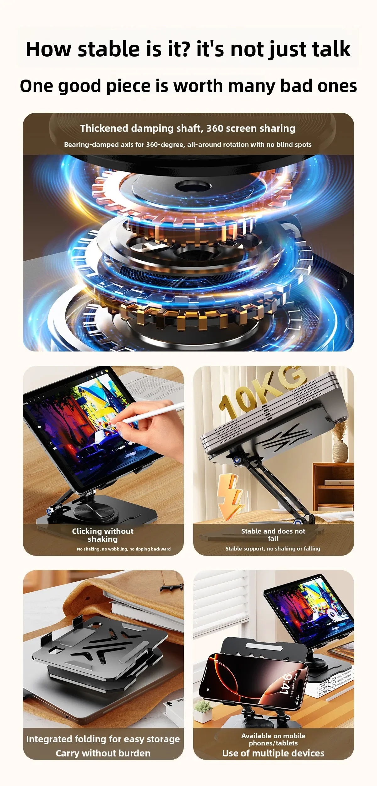 360 ° Drehbarer Tablet-Ständer für iPad, Verstellbarer Faltbarer Tablet-Halter, Aluminium-Handyhalter Kompatibel mit iPad Pro/Air/Mini – Detail 2