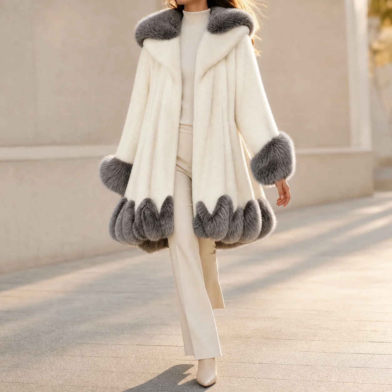 Women's Winter Female Hooded Mid-Length Coat with Long Sleeves – Elegant Casual Women's Winter Clothing Overcoat with Woman