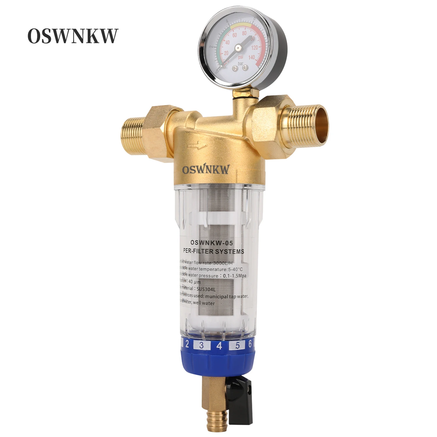 OSWNKW-05 Prefiltro Purificatore Tutta la casa Spin Down Sedimenti Filtro acqua Sistema di prefiltro centrale Controlavaggio Maglia in acciaio inossidabile