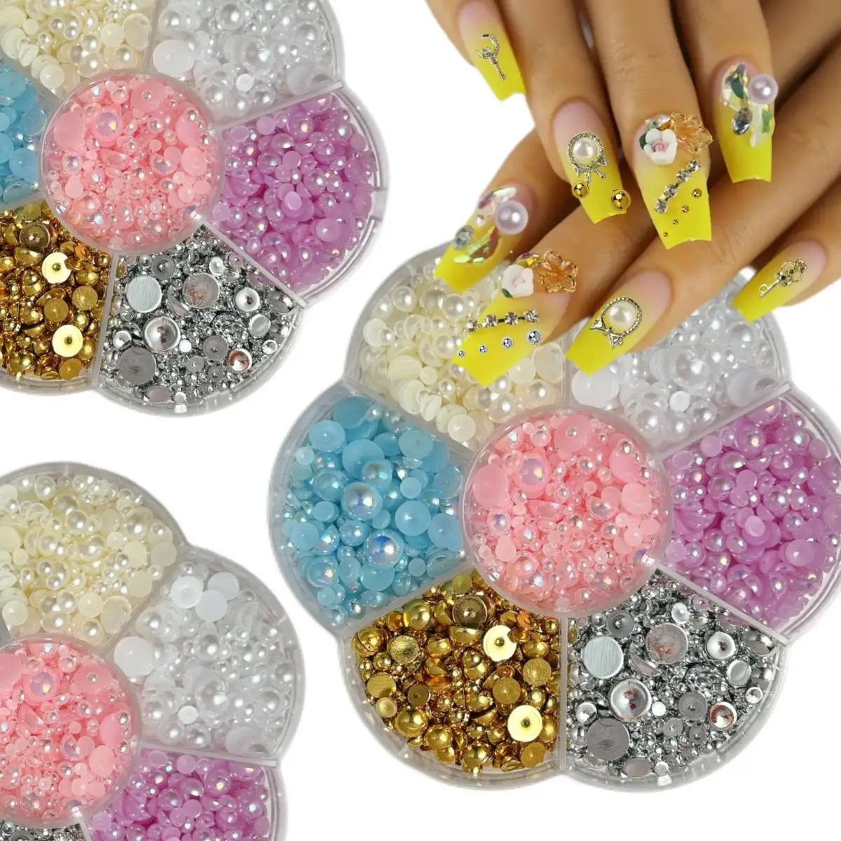 

1Box Multiple Colored Simulated Half Round Pearl Resin Nail Art Decorations Mini Flat bottomed Artificial Pearl Nail Charms DIY