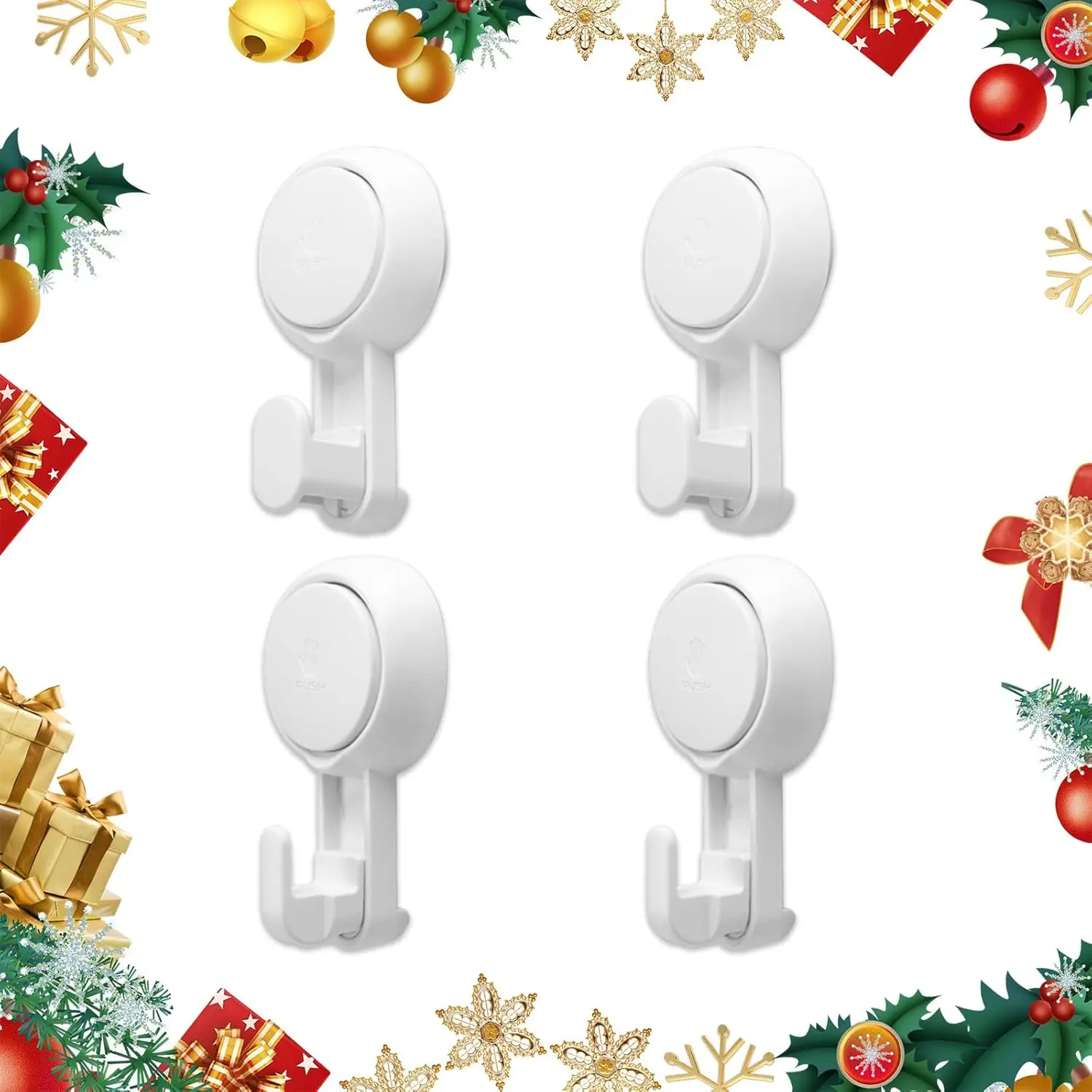 

TAILI Suction Cup Hooks 4pcs Heavy Duty Towel Hanger Easy to Install Shower Hanger for Bathroom Kitchen Hotel No Drilling Hooks