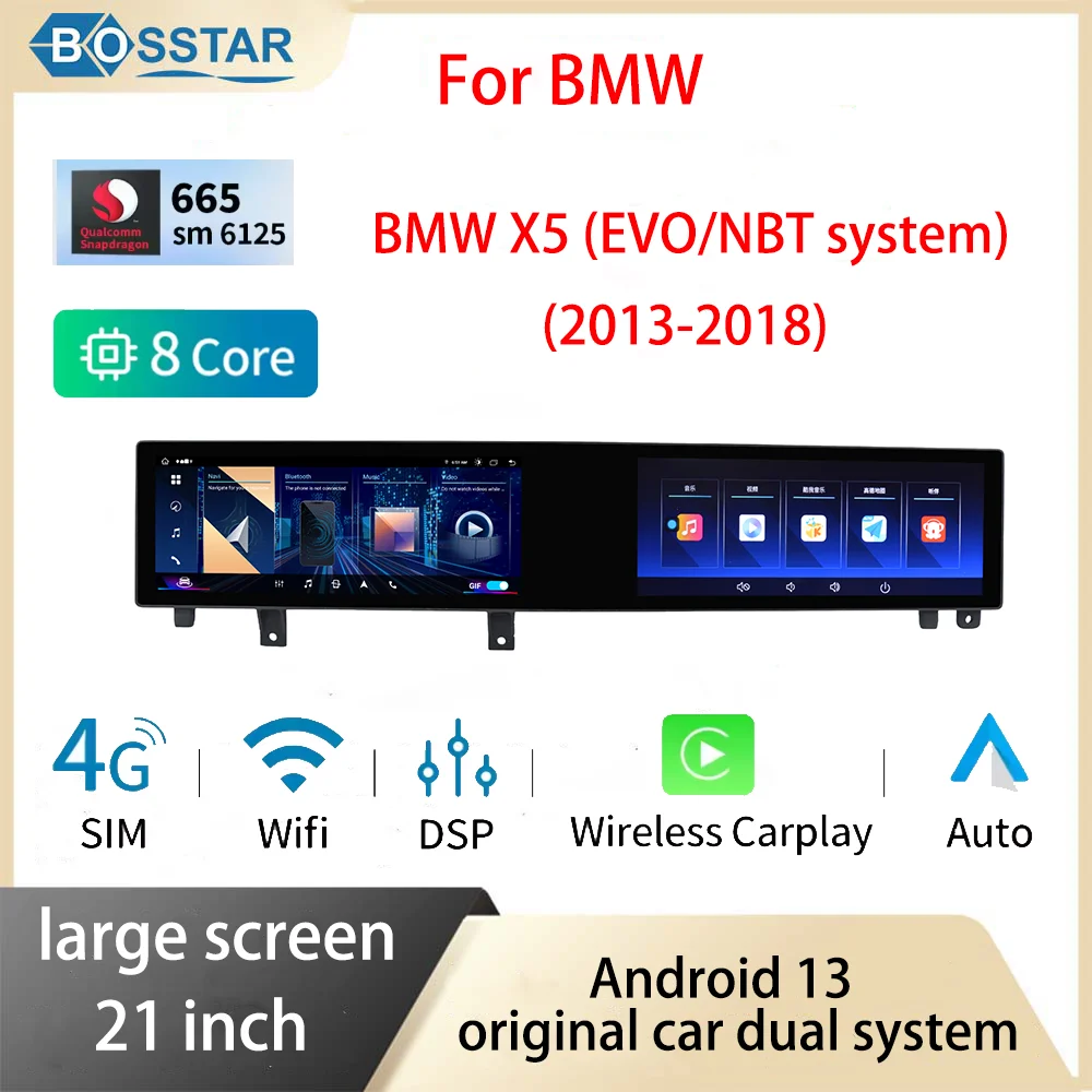 

New Qualcomm 665 Snapdragon 6125 Android AUTO CarPlay Multimedia Screen For BMW X5 2013-2018 Navigation