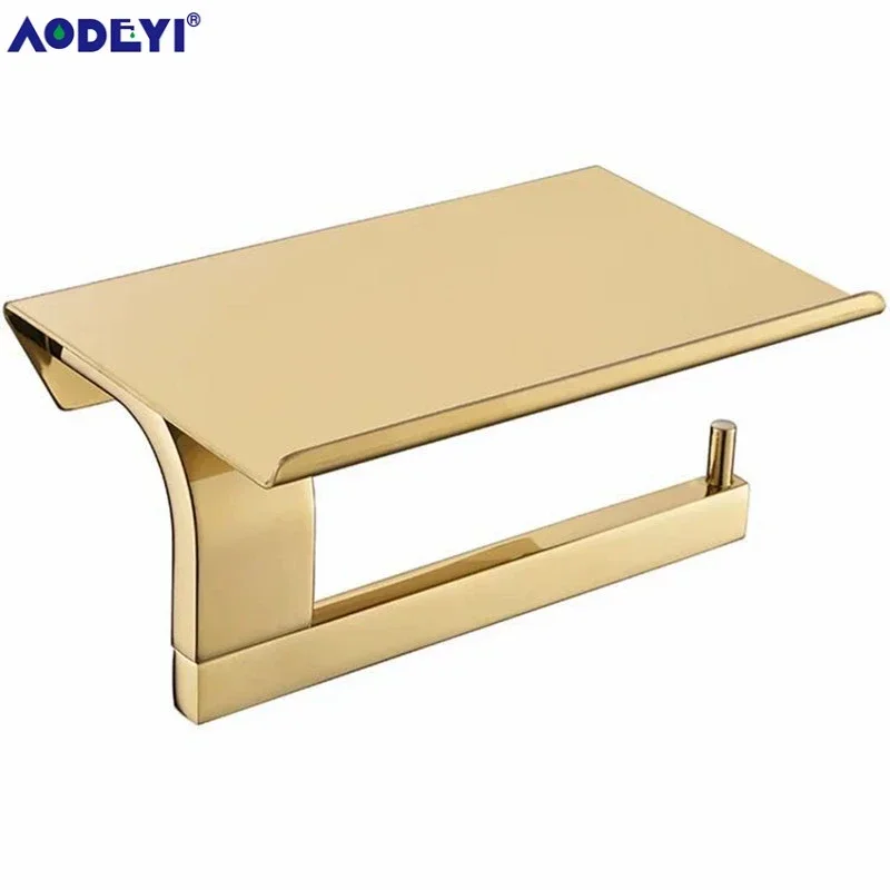 Black Toilet Paper Holder Wall Mount Tissue Roll Hanger 304 Stainless Steel Phone Platform Bathroom Hardware Set Brushed Gold