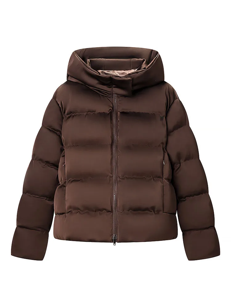 Casaco de Algodão com Capuz para Mulheres, Moda de Inverno Versátil, Jaqueta Casual de Zíper de Manga Longa