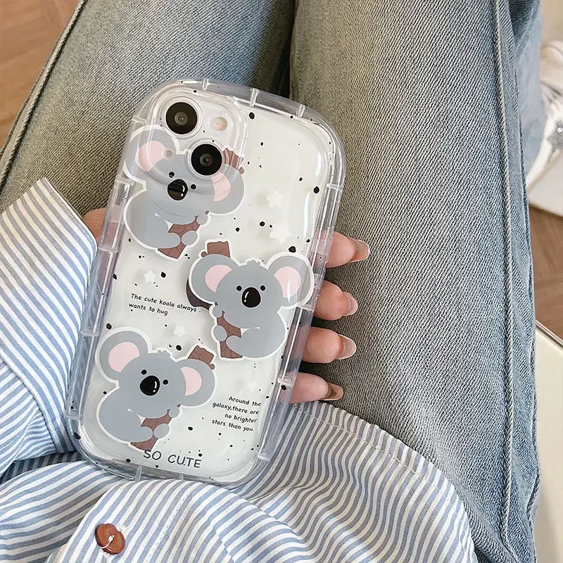 Funny Koala star splash ink transparent Shell Phone Case For iPhone 16 15 14 13 12 11 Pro Max Xr 16 Plus Case Cute cartoon Cover