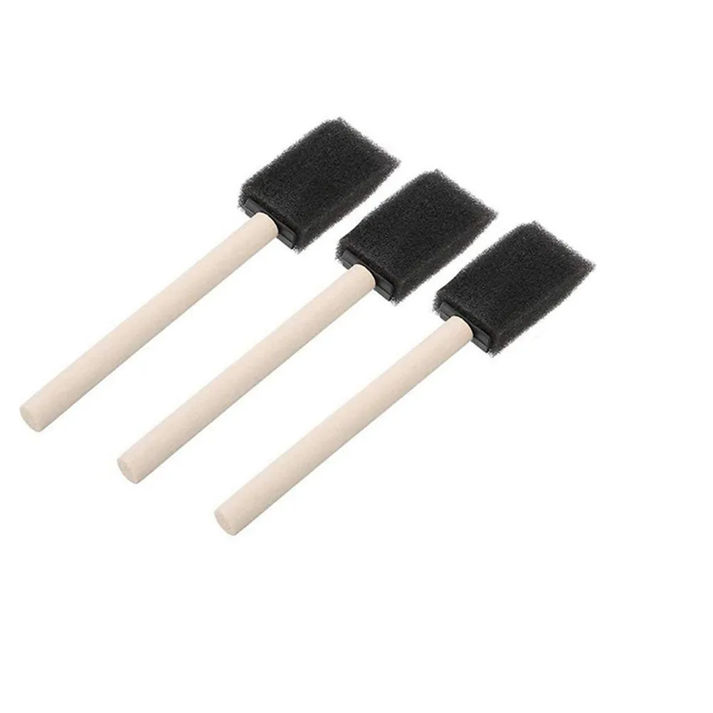 10Pcs Wooden Acrylic Foam Paint Brush Square Sponge Applicator For Art Student Handle Assorted Sizes Absorbent