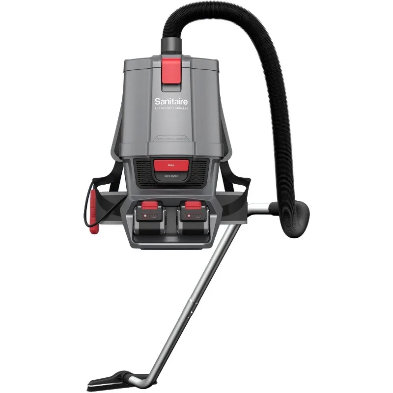 

Transport Commercial Cordless Backpack Vacuum with Adjustable Wand, Dual 24V Batteries, Handheld Controls, SC580A. Gray