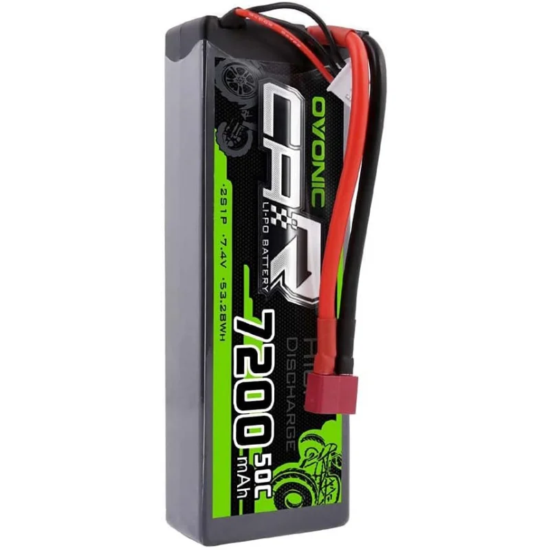 

OVONIC 2s Lipo Battery 50C 7200mAh 7.4V Lipo Battery with Dean-Style T Connector for 1/8 1/10 RC Car Truck Boat Vehicles