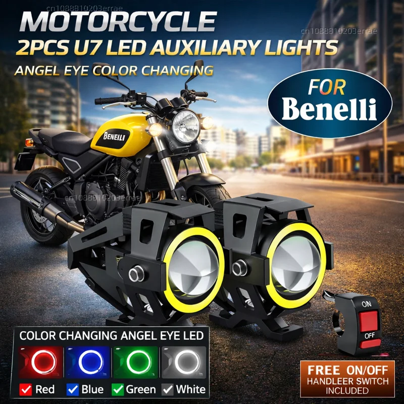 Faro LED impermeable para motocicleta, 3000LMW U7, luz antiniebla LED para motocicleta con interruptor para Benelli TRK702X TRK 702 X