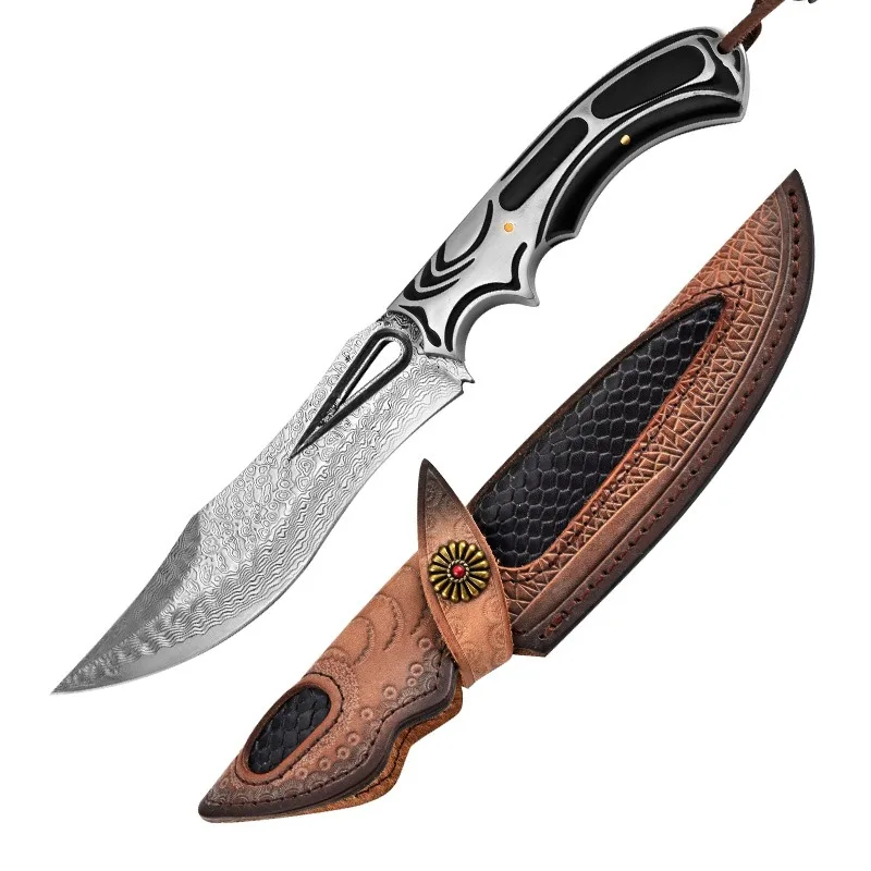 Chill Goddess Damascus Steel Knife VG10 Steel Outdoor Knives High Hardness Hand Forged Pocket Knife Defense Straight Knife