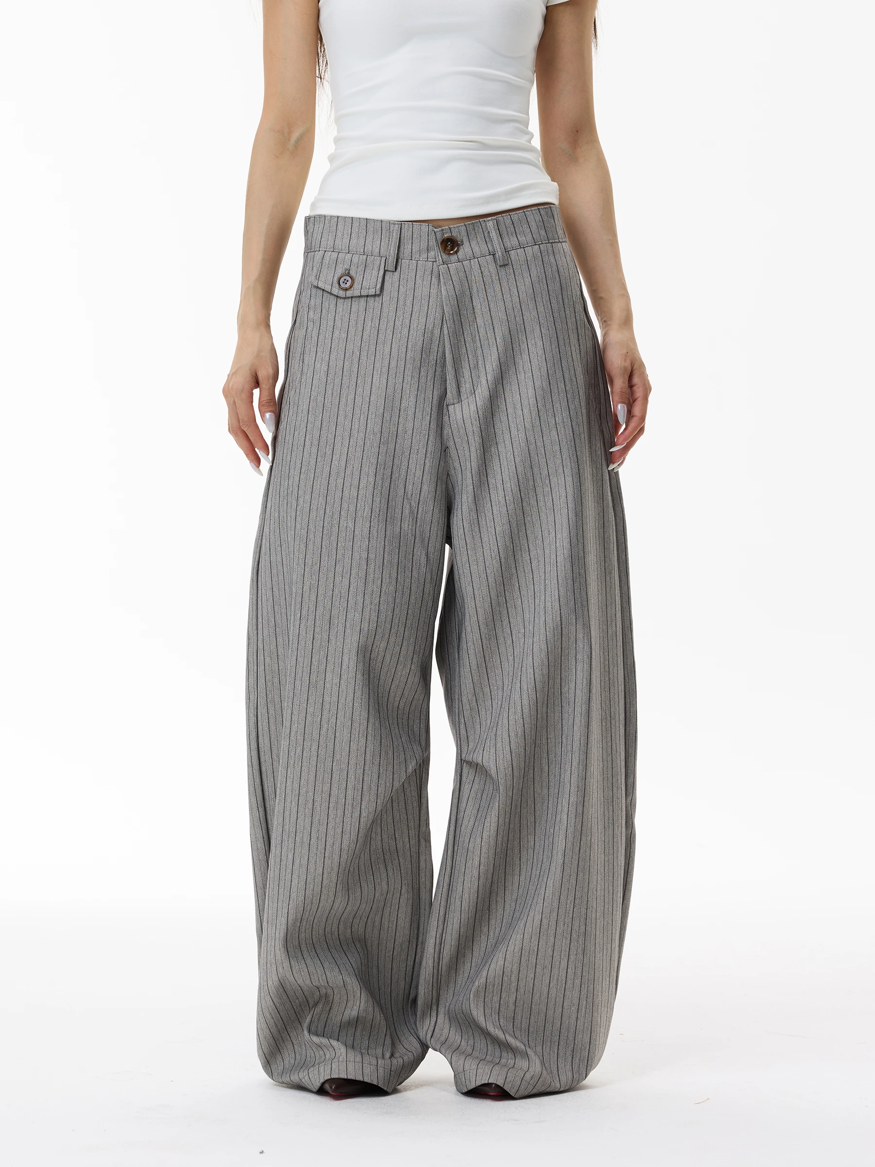 

WLNEXT American Retro Striped Drapey High-End Loose Casual Trousers for Men And Women Couple Long Pants Cotton Blend Polyeste...