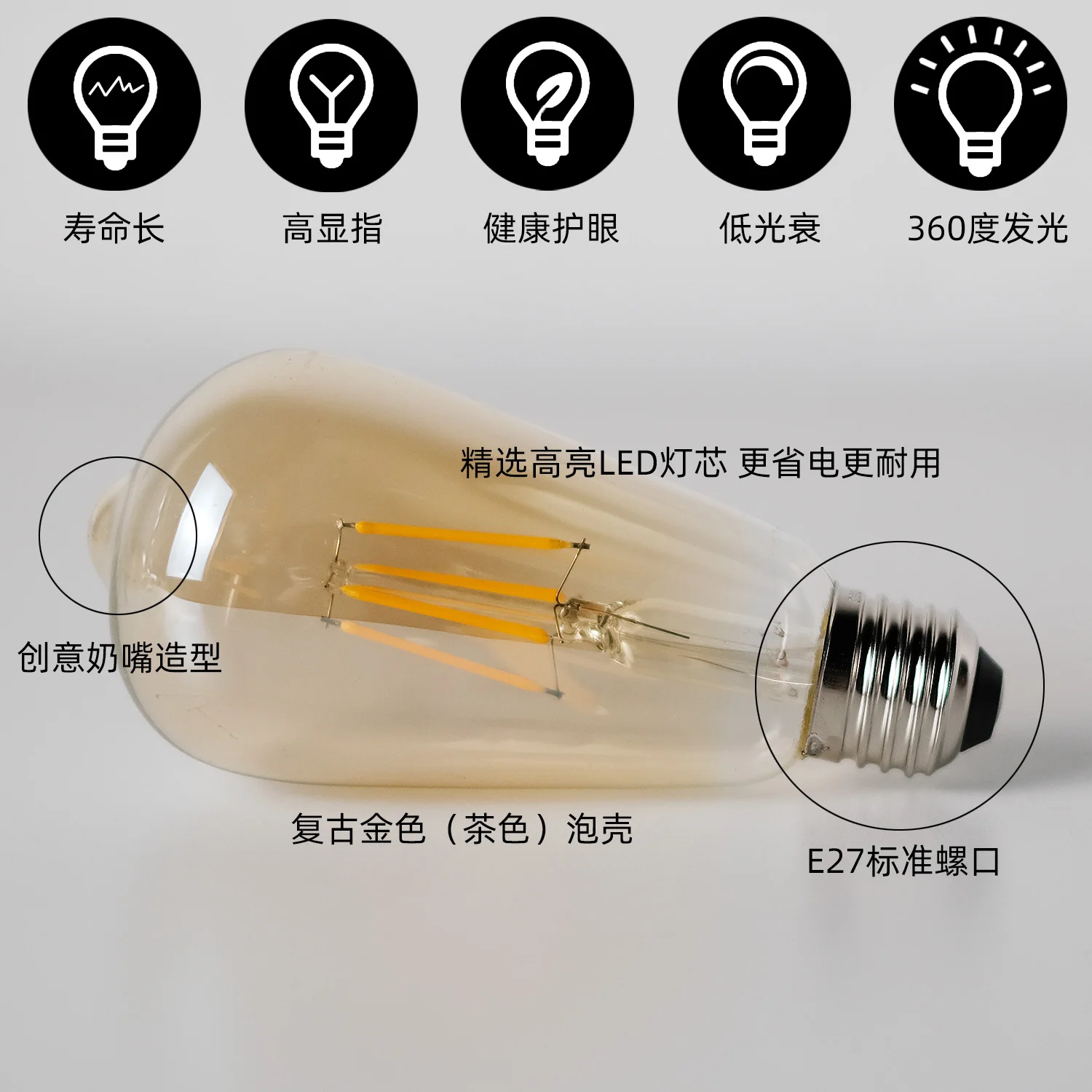 TIANFAN 2-Pack Edison Bulb ST64 Led Filament 4W 6W 8W 2500Kelvin 220-240V Big Teardrop Specialty Decorative Light Bulb