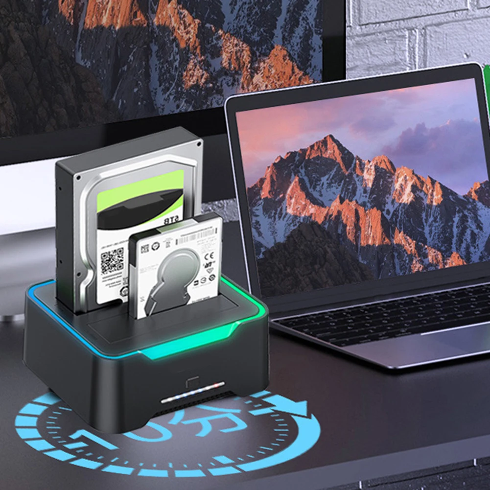 Station d'accueil USB 3.0 vers SATA pour disque dur, station d'accueil pour HDD Tourists Bay, lumière RVB, pipeline 12V, adaptateur secteur pour disque dur 2.5 ", 3.5", SSD