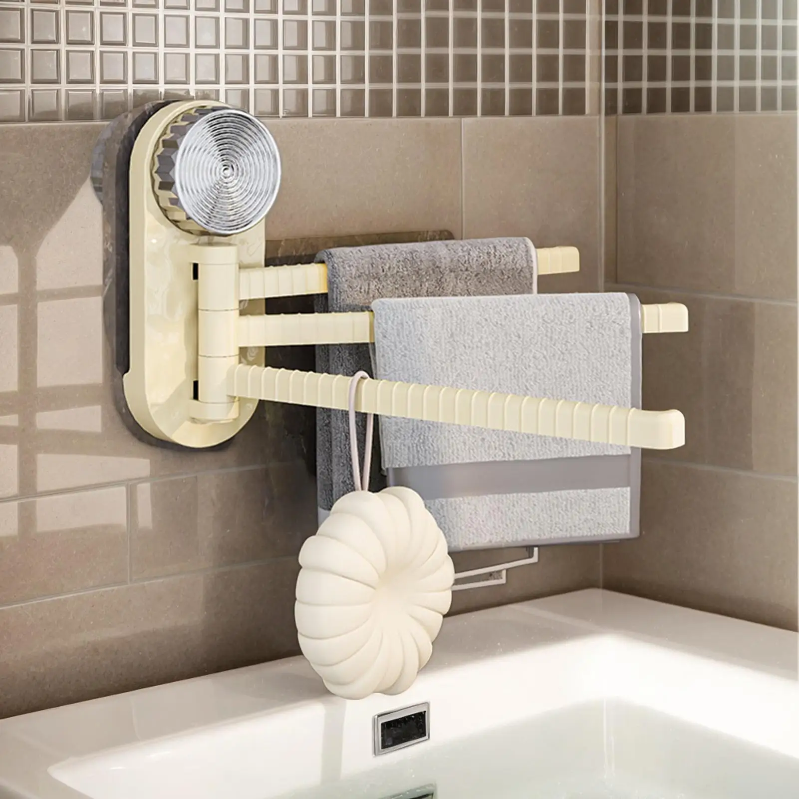 

Держатель для полотенец, вешалка для полотенец с 3 рычагами, экономия места, вешалка без сверления, поворотная прочная присоска, аксессуары для душа для спальни, 1/2 шт.