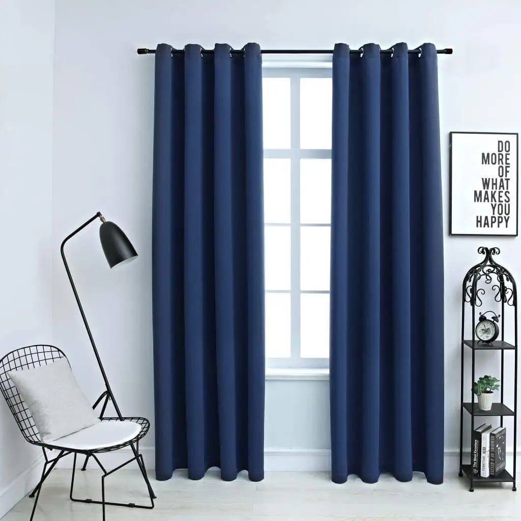 Set of 2 Navy Blue Blackout Curtains with Grommets, 54x95 inches Thick Fabric