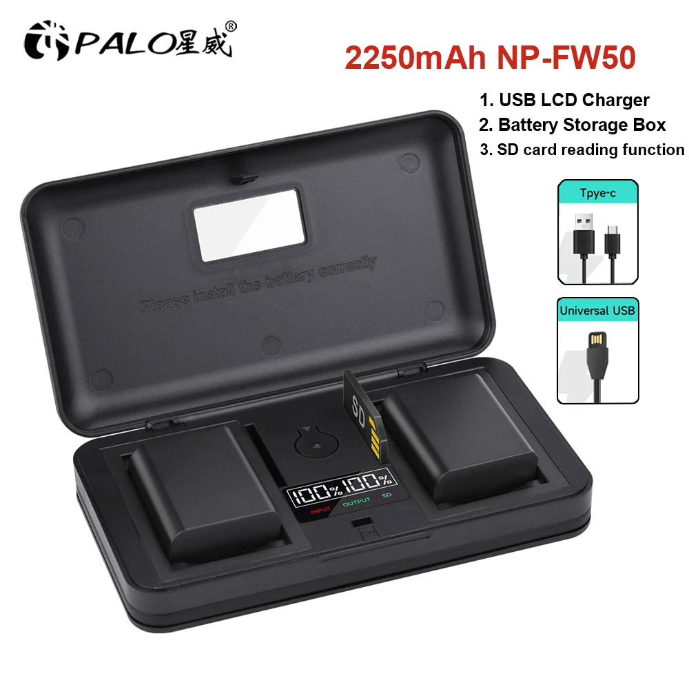 

PALO NP-FW50 NP FW50 Camera Battery+Multifunction Charger Case for Sony Alpha a6500 a6300 a6000 a5000 a3000 NEX-3 A7S2 a7R ZV-e1